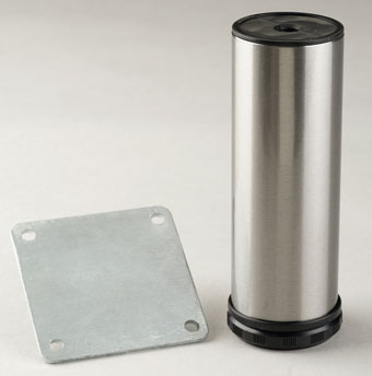 Image of a Camar Como furniture leg with adjustable foot in the brushed steel finish.