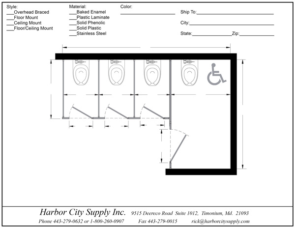 Bathroom Partitions - 4 Stalls Alcove Right Hand | ADA Compliant